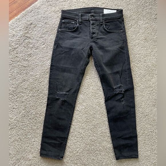rag & bone Denim - Rag and Bone Skinny Distressed Black Jeans